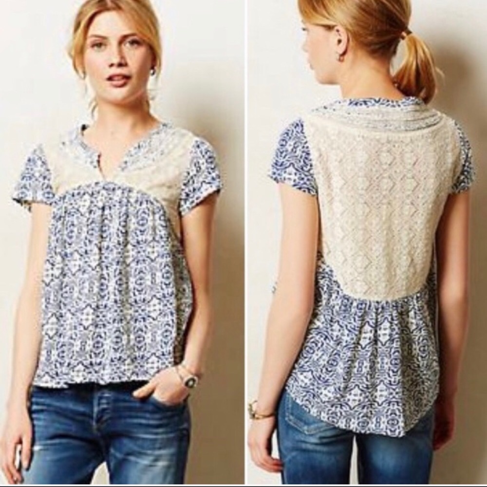 Anthropologie Akemi & Kin Lacepeek Embroidered Top